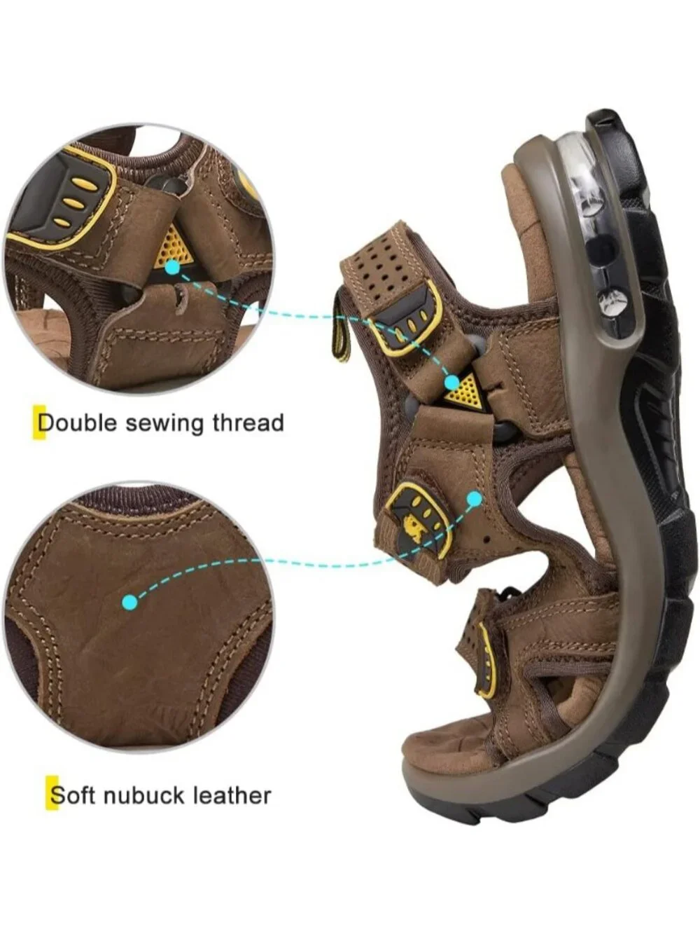 Men's Coffee Brown Athletic Outdoor Leather Solid Waterproof Hiking Sandal Shoes